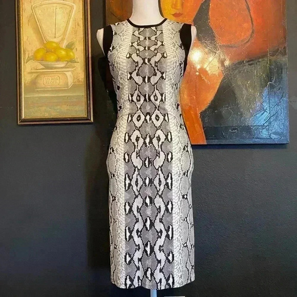 Roberto Cavalli Snake Print Sheath Midi Dress Stretch Office Siren Boardroom - Picture 3 of 15